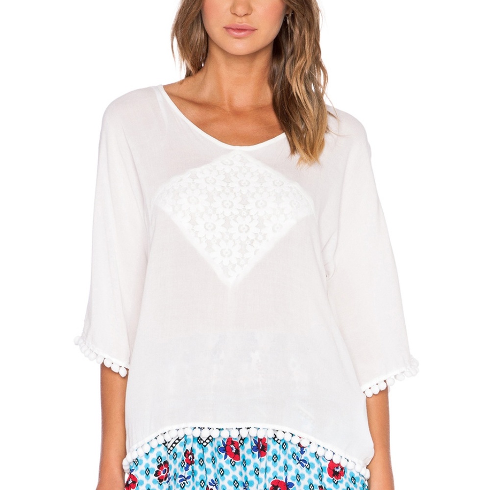 MINKPINK White Pom Pom Blouse, Open Back